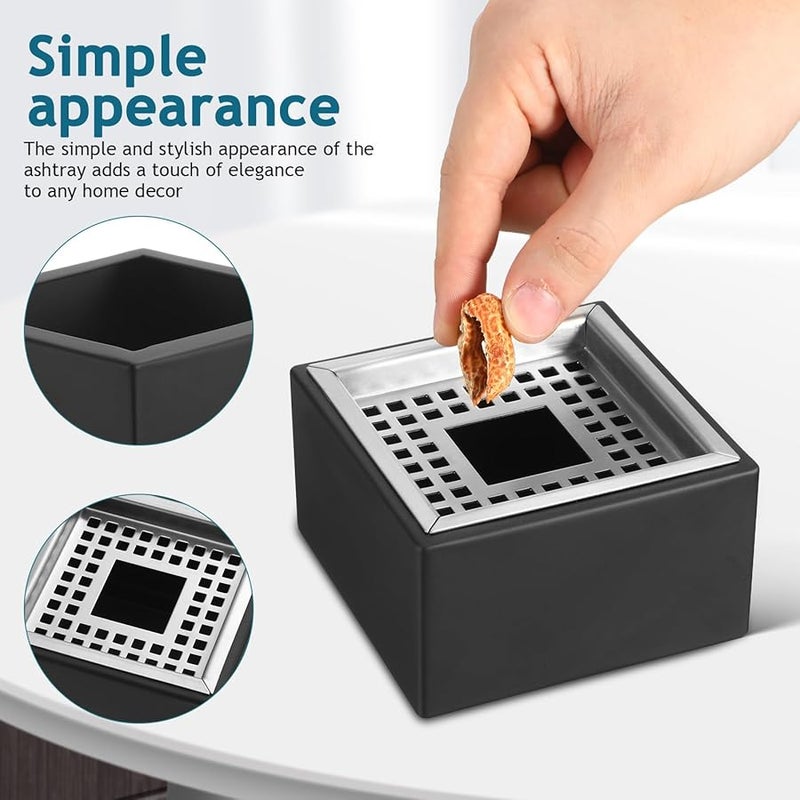 مطفأة سجائر كبيرة مربعة من الفولاذ المقاوم للصدأ مضادة للرياح للاستخدام المنزلي على طاولات داخلية - Image 3